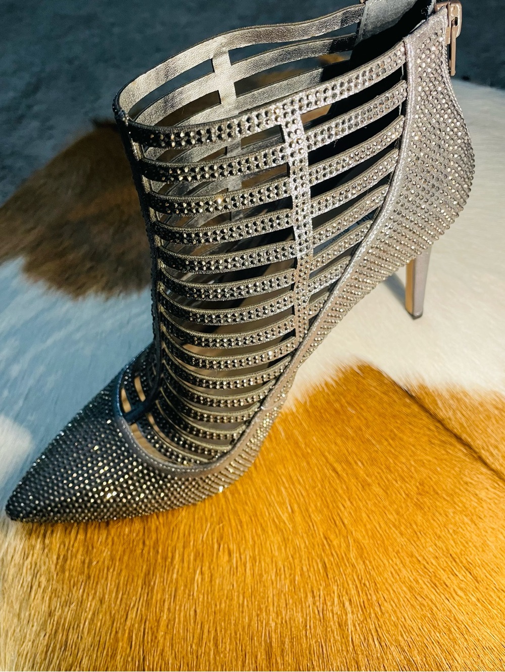 INC International Concepts Pewter Rhinestone Caged High Heel Pump